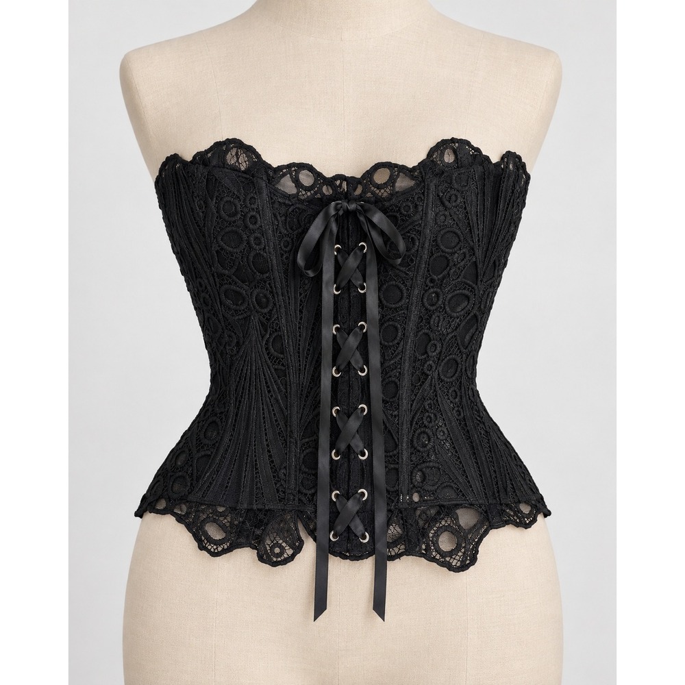 Black Lace Corset Gothic Dark Romantic Whimsigoth Steampunk Victorian Witchy